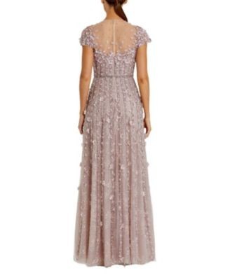 Mac Duggal Embellished Lace Cap Sleeve Illusion Neck Gown