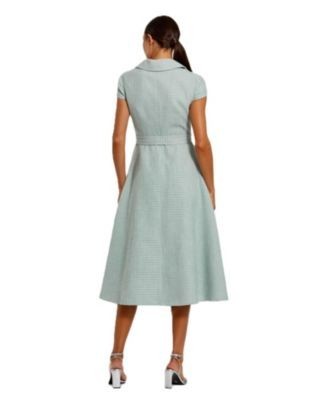 Mac Duggal Boucle Cap Sleeve Button Up Midi Dress