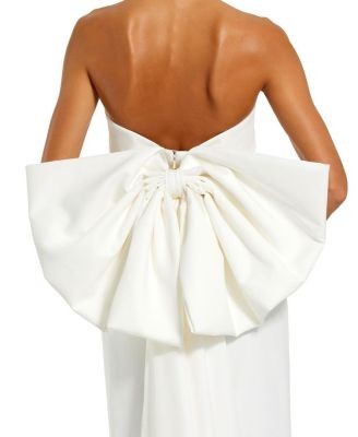 Mac Duggal Strapless Satin Column Ankle Dress with Bow Detail