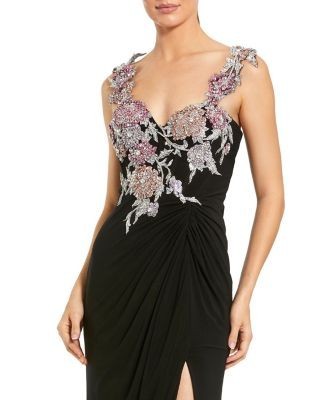 Mac Duggal Sweetheart Jersey Gown with Floral Embellishments