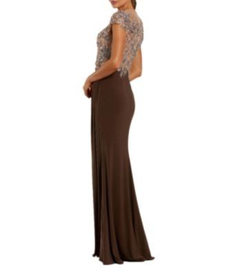 Mac Duggal Jersey Gown With Crystal Applique Sheer Bodice