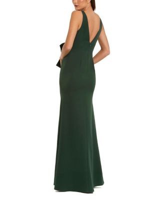 Mac Duggal Crepe Sleeveless V Neck Column Dress with Bow