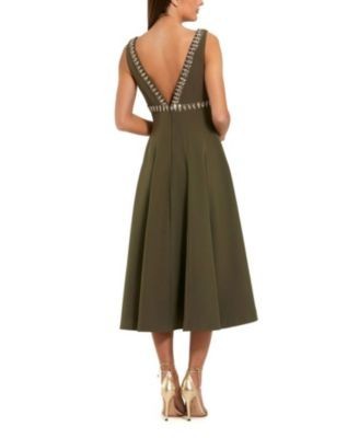 Women's Rhinestone Embellished Crepe A Line Midi Dress