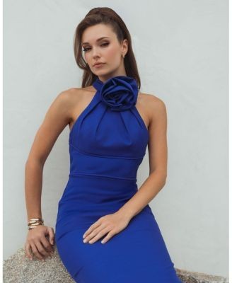 Mac Duggal Flower Halter Neck Crepe Column Gown