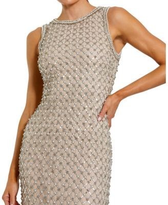 Mac Duggal Sequin Mesh High Neck Column Sleeveless Gown