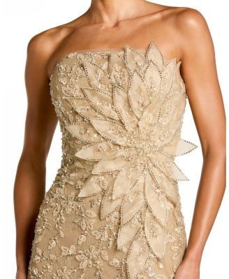 Mac Duggal Beaded Strapless Mermaid 3D Flower Gown