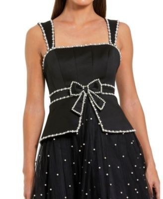 Mac Duggal Sleeveless Embellished Crepe and Tulle Midi Dress
