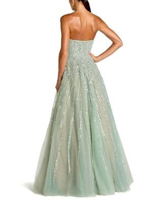 Mac Duggal Mesh Sequin Strapless Sweetheart Neck Ballgown