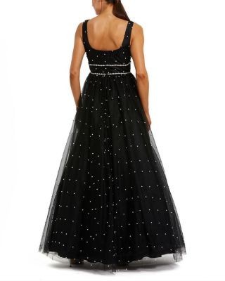 Mac Duggal Pearl Embellished Tulle Sleeveless Ball Gown