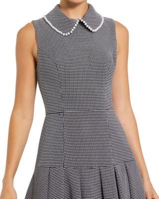 Mac Duggal Sleeveless Collared Boucle Mini Dress with Pleats
