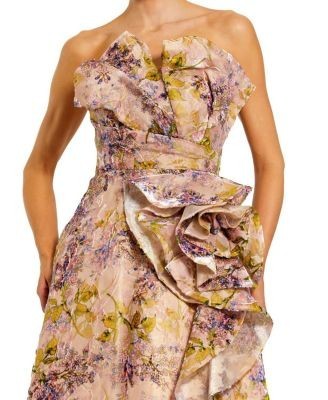 Mac Duggal Strapless Floral Jacquard Ballgown