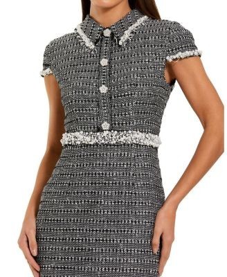 Mac Duggal Cap Sleeve Boucle Midi Dress