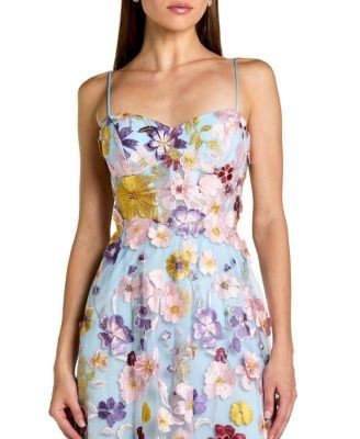 Mac Duggal Spaghetti Strap Floral Embroidered A-Line Gown