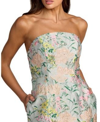 Mac Duggal Multicolor Strapless Brocade Midi Dress With Pockets