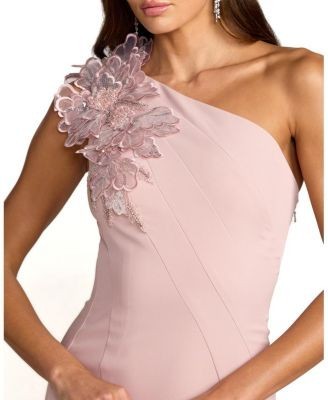 Mac Duggal One Shoulder Crepe Trumpet Midi Dress