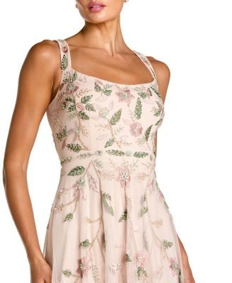 Mac Duggal Ruffle Midi Dress with Floral Embroidery