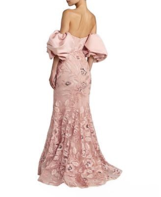 Mac Duggal Satin Off The Shoulder Embroidered Mermaid Gown