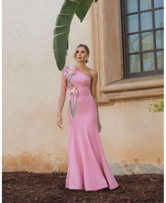 Mac Duggal One Shoulder Floral Detail Crepe A Line Gown
