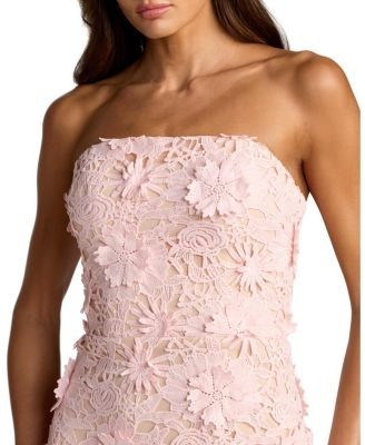 Mac Duggal Strapless Lace Floral Detail Fitted Midi Dress
