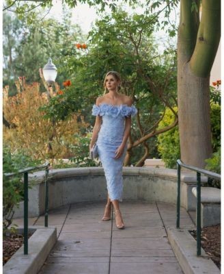 Mac Duggal Off The Shoulder Embellished Dress With 3D Flower Detail