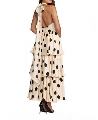 Mac Duggal Halter Neck Polka Dot Ruffle Maxi Dress