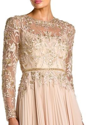 Mac Duggal Long Sleeve Chiffon Embellished Gown