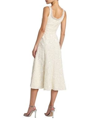 Mac Duggal Boucle Embellished Square Neck A Line Midi Dress