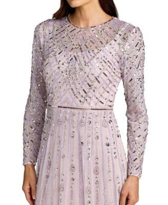Mac Duggal Hand Embellished Long Sleeve A-Line Gown