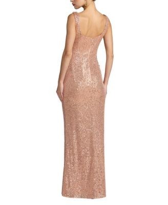 Mac Duggal Sleeveless Sequin Column Gown With 3D Flowers