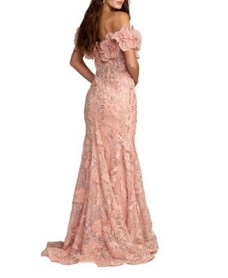 Mac Duggal 3D Floral Embellished Off The Shoulder Mermaid Gown