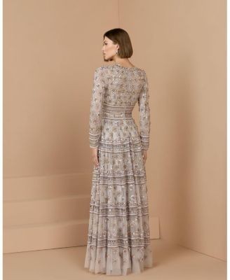 Mac Duggal Embroidered Mesh Long Sleeve A Line Gown