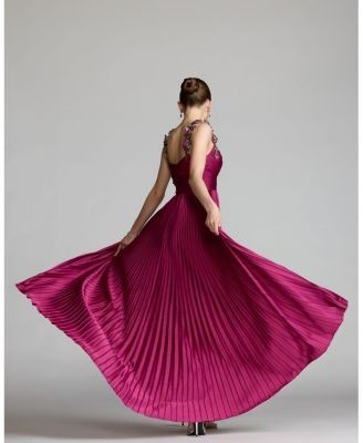 Mac Duggal Charmeuse Sleeveless Beaded Detail Gown With Slit