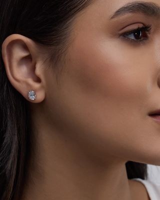 Bloomingdale's Fine Collection Certified Lab Grown Oval Diamond Stud Earrings in 18K White Gold, 2.0 tcw