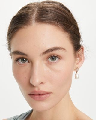Tory Burch Kira Pave & Cultured Freshwater Pearl Drop Earrings in Gold Tone