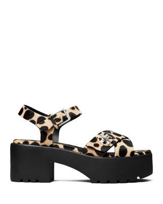 Tory Burch Women's Turnlock Calf Hair Lug Heel Platform Sandals