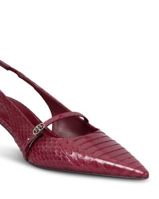Tory Burch Women's Double T Buckle Snake Embossed Leather Slingback Pumps