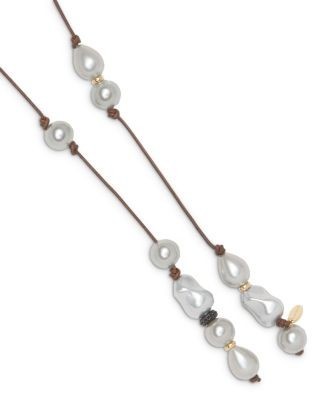 Ramy Brook Riya Imitation Pearl Leather Cord Wrap Necklace, 52