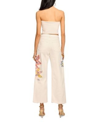 Ramy Brook Amber Embroidered High Rise Ankle Jeans in White Embroidered