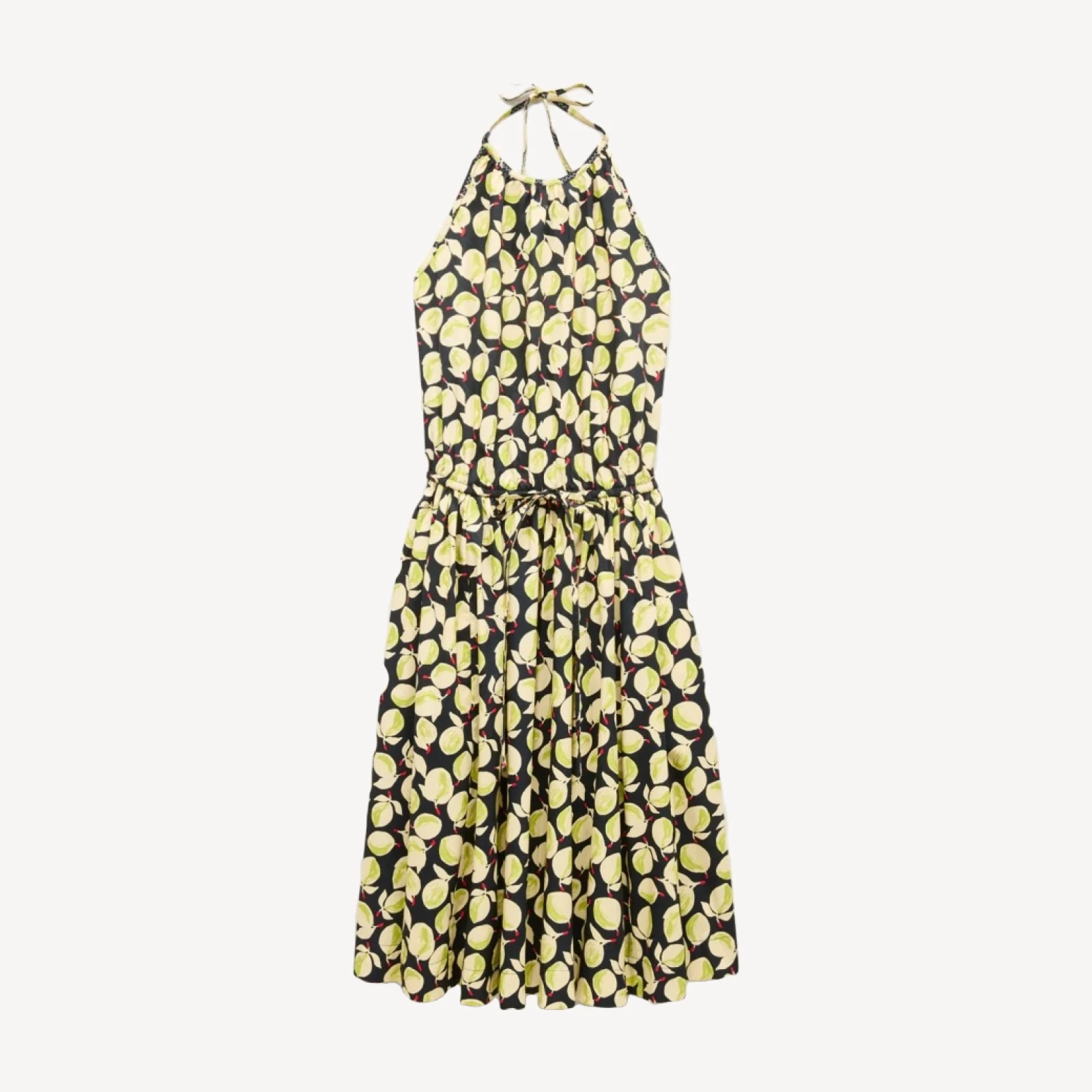 Halter dress in lemon-print cotton poplin