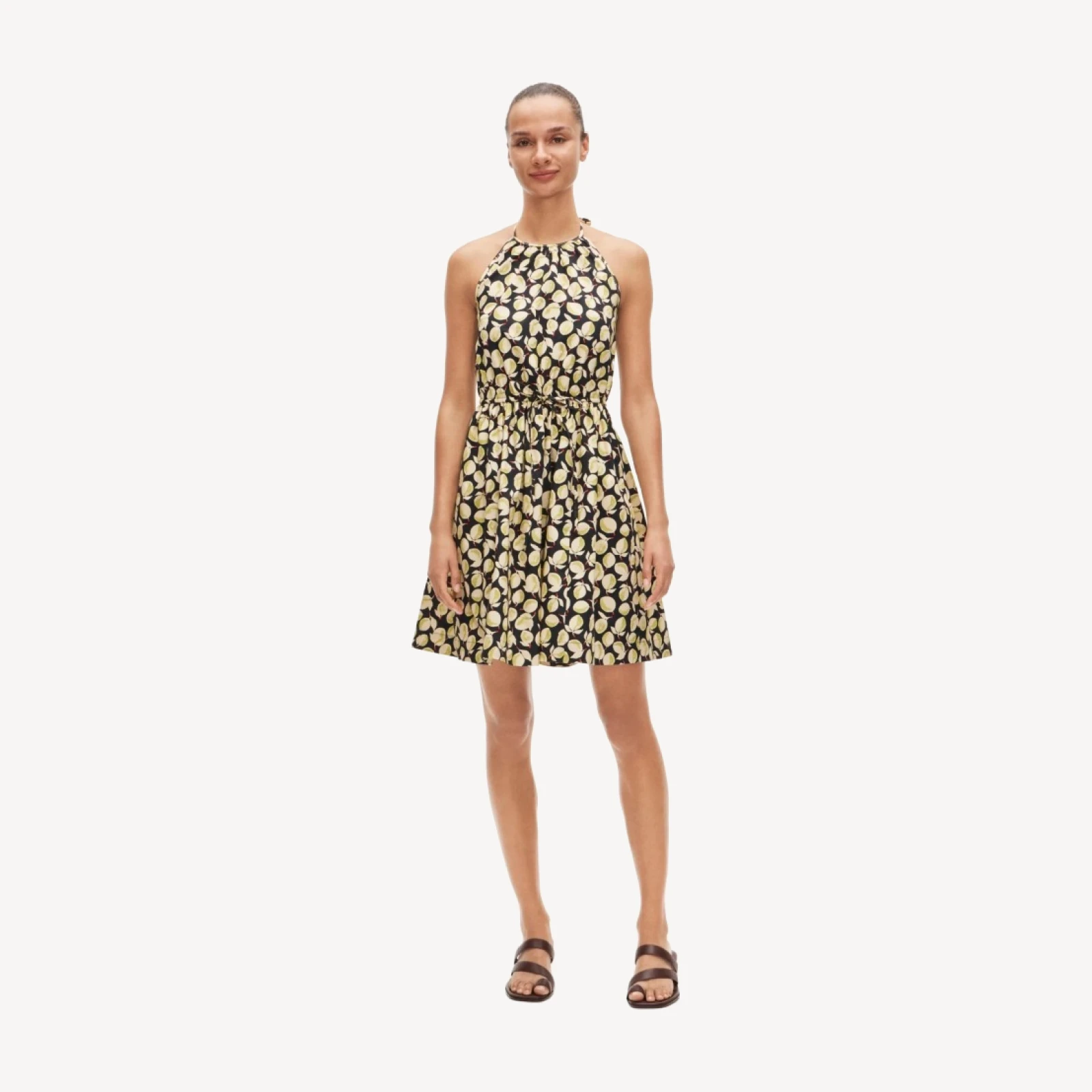 Halter dress in lemon-print cotton poplin