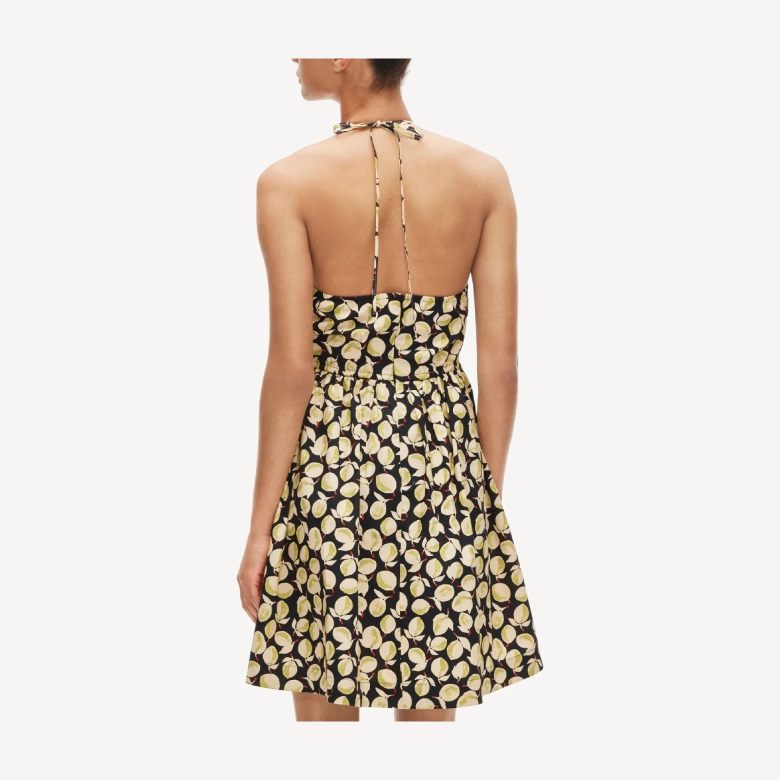 Halter dress in lemon-print cotton poplin