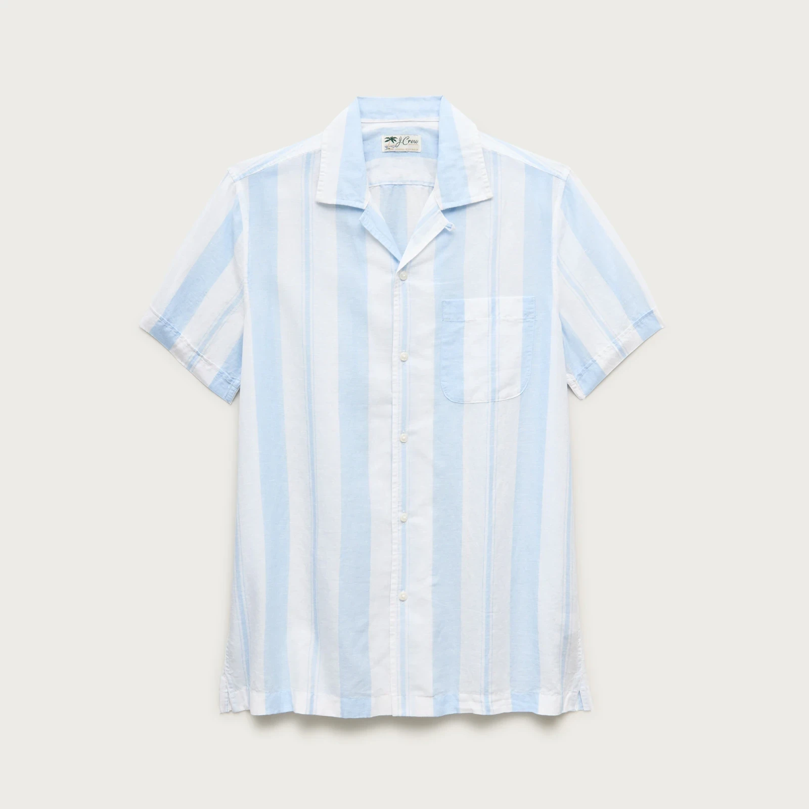 Short-sleeve camp-collar shirt in cotton-linen blend