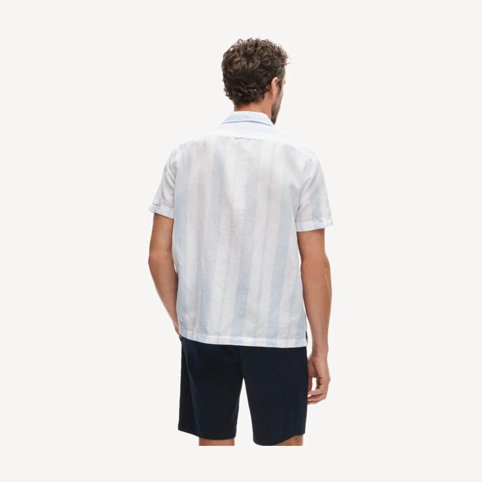 Short-sleeve camp-collar shirt in cotton-linen blend