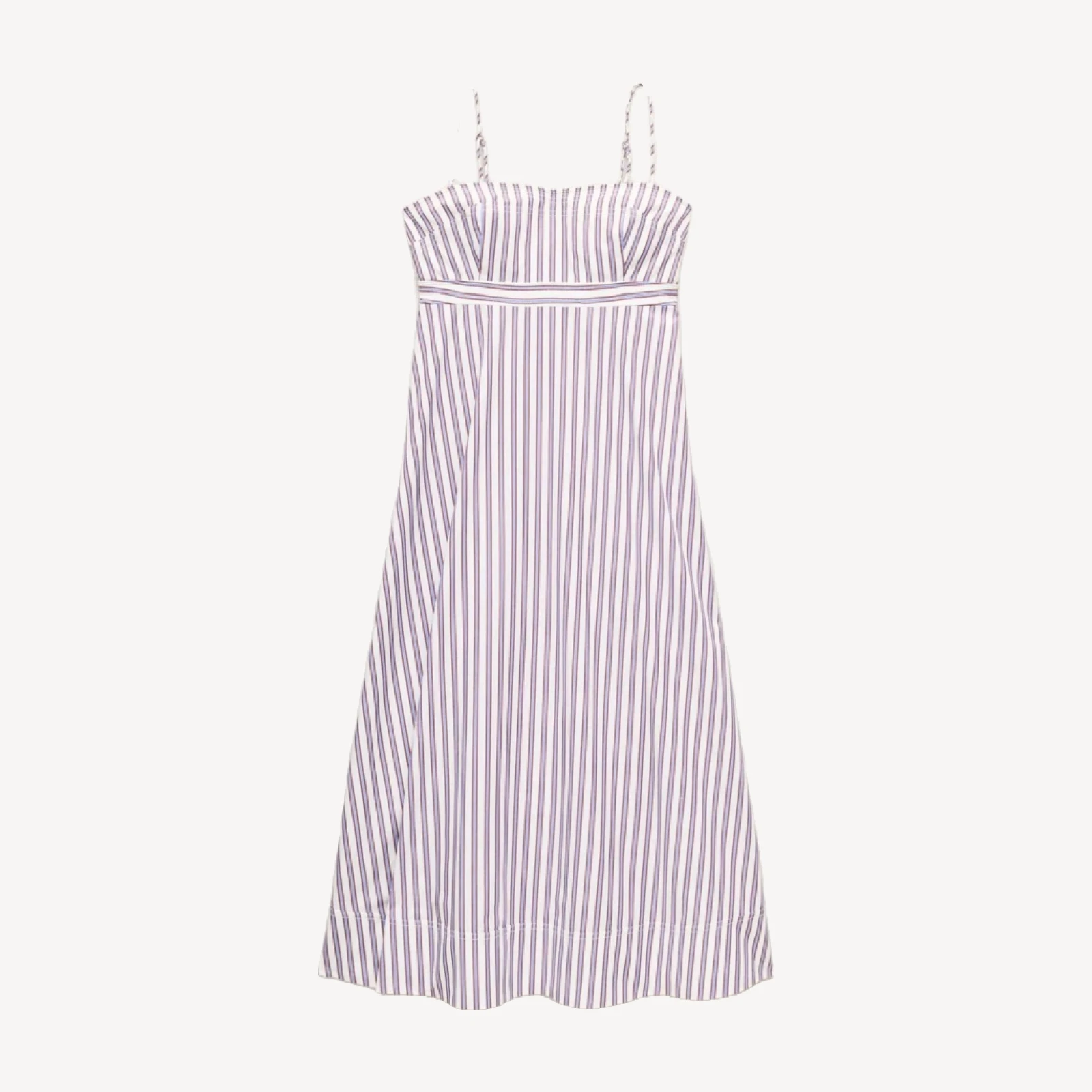 Empire-waist dress in striped cotton poplin