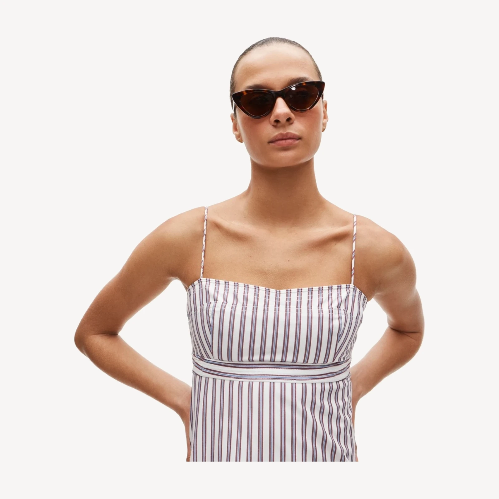 Empire-waist dress in striped cotton poplin