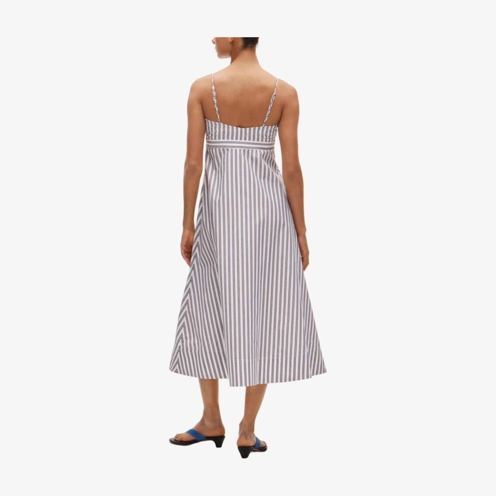 Empire-waist dress in striped cotton poplin