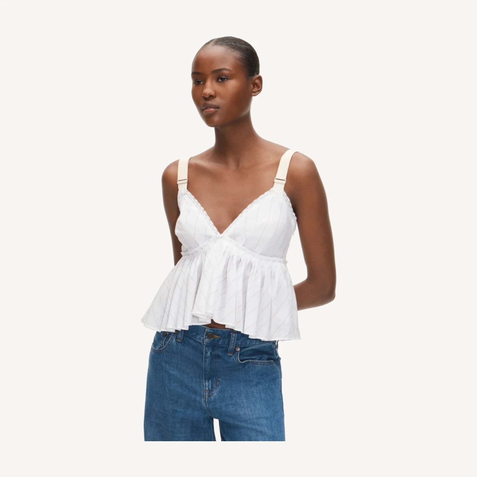Empire-waist top in striped cotton voile
