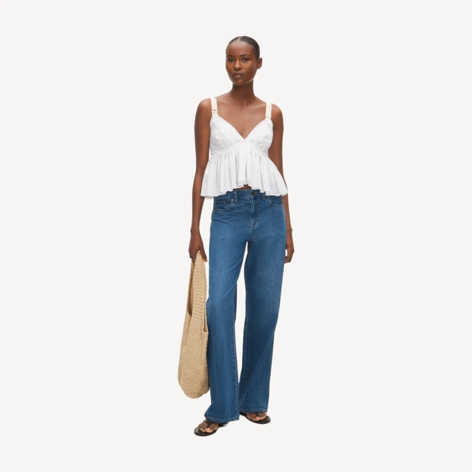 Empire-waist top in striped cotton voile