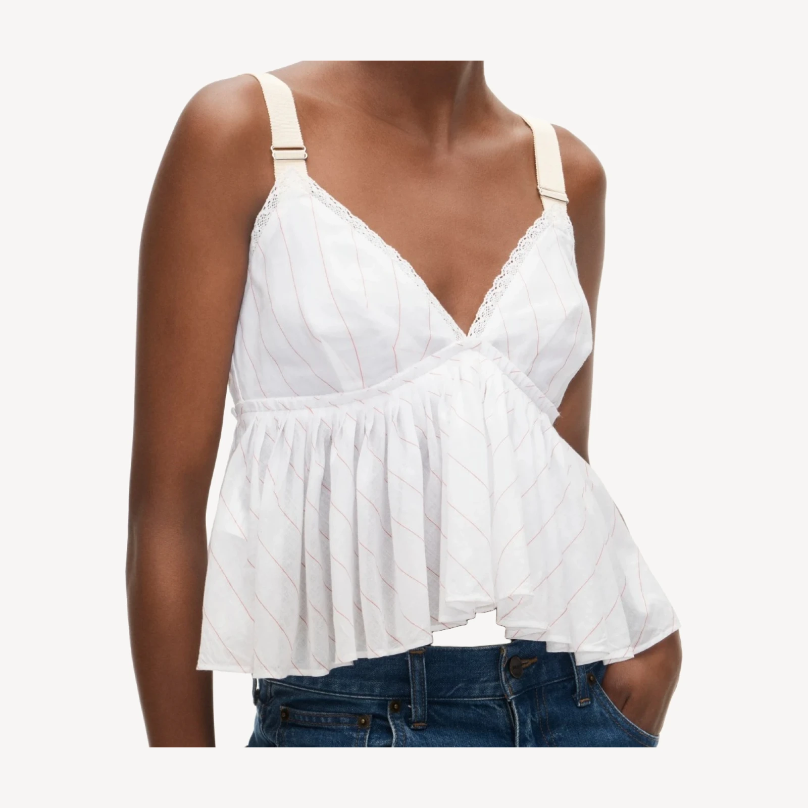 Empire-waist top in striped cotton voile
