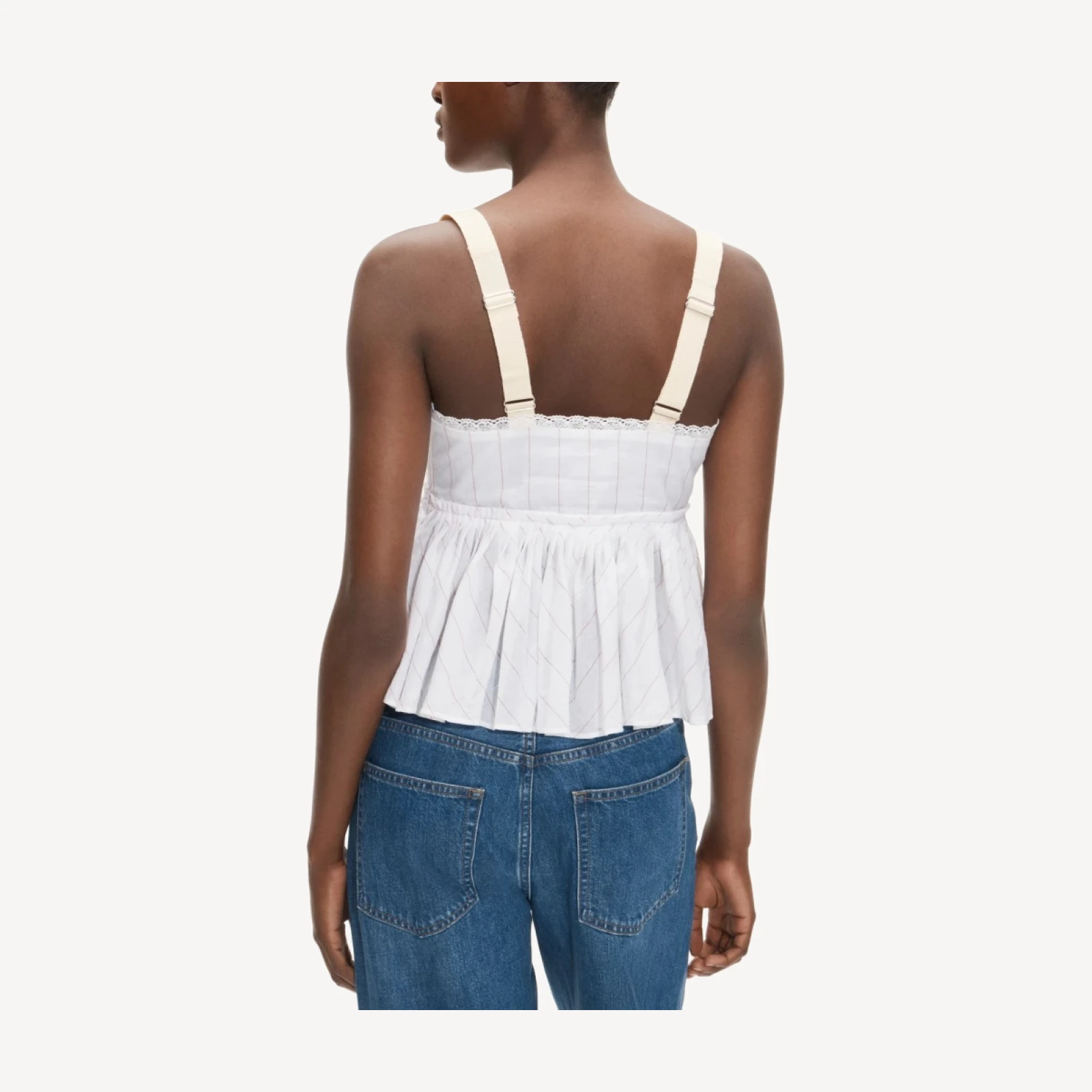 Empire-waist top in striped cotton voile